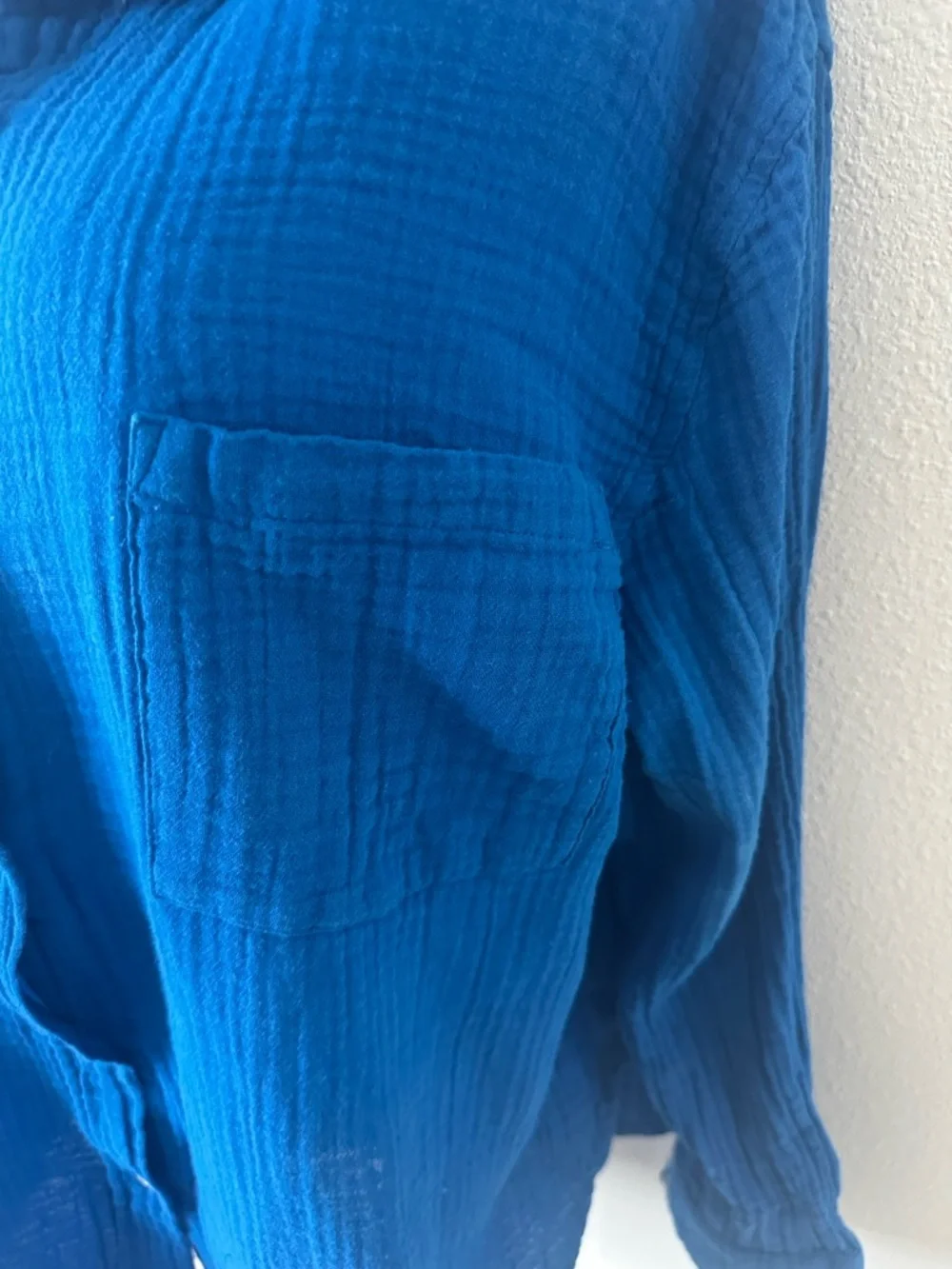 Women's Relaxed Blue Button-Down Cotton Gauze Shirt - Picture 2 of 10